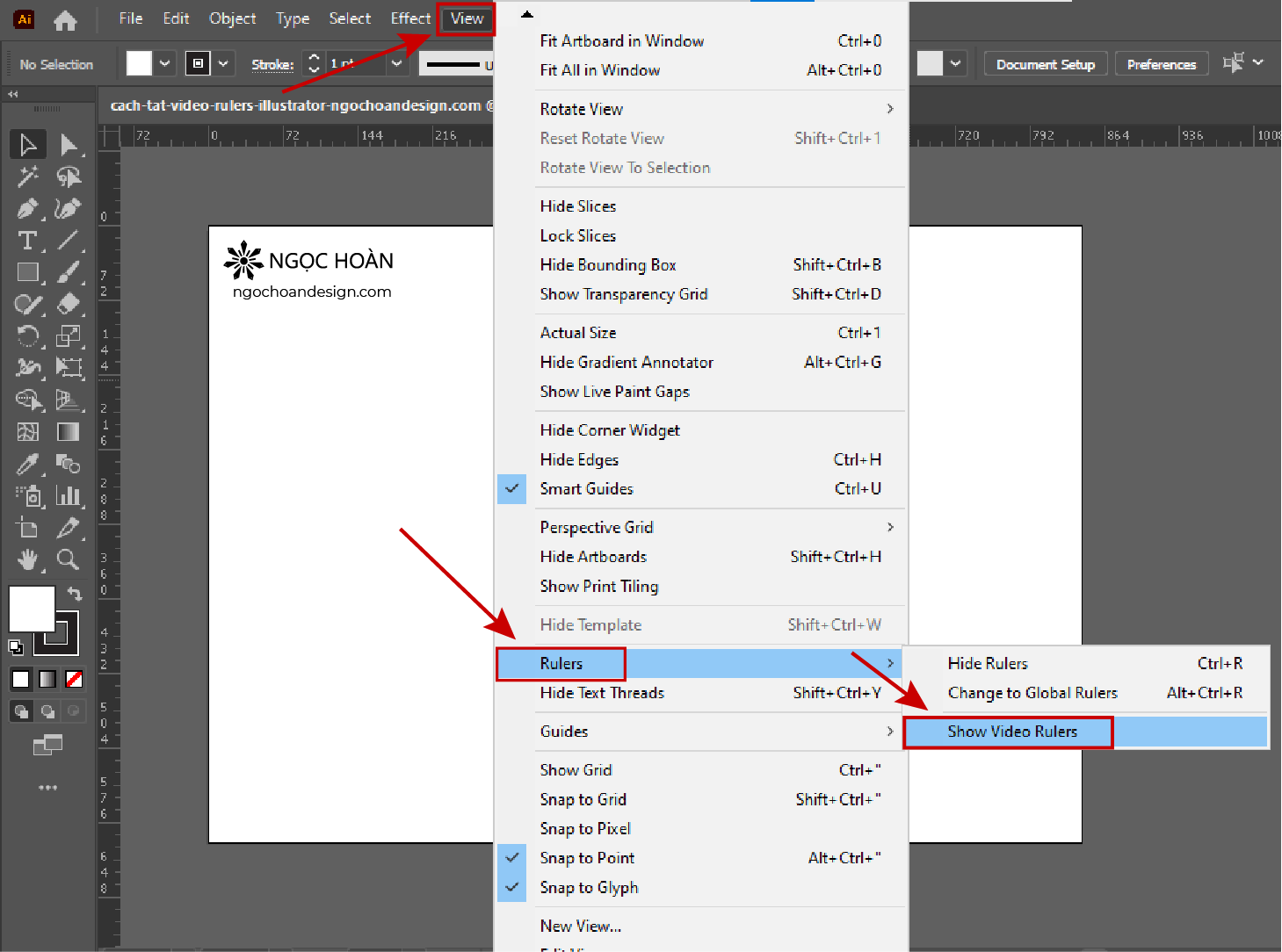 Cách tắt thước kẻ xanh cạnh Artboard trong Ai (illustrator) nhanh chóng