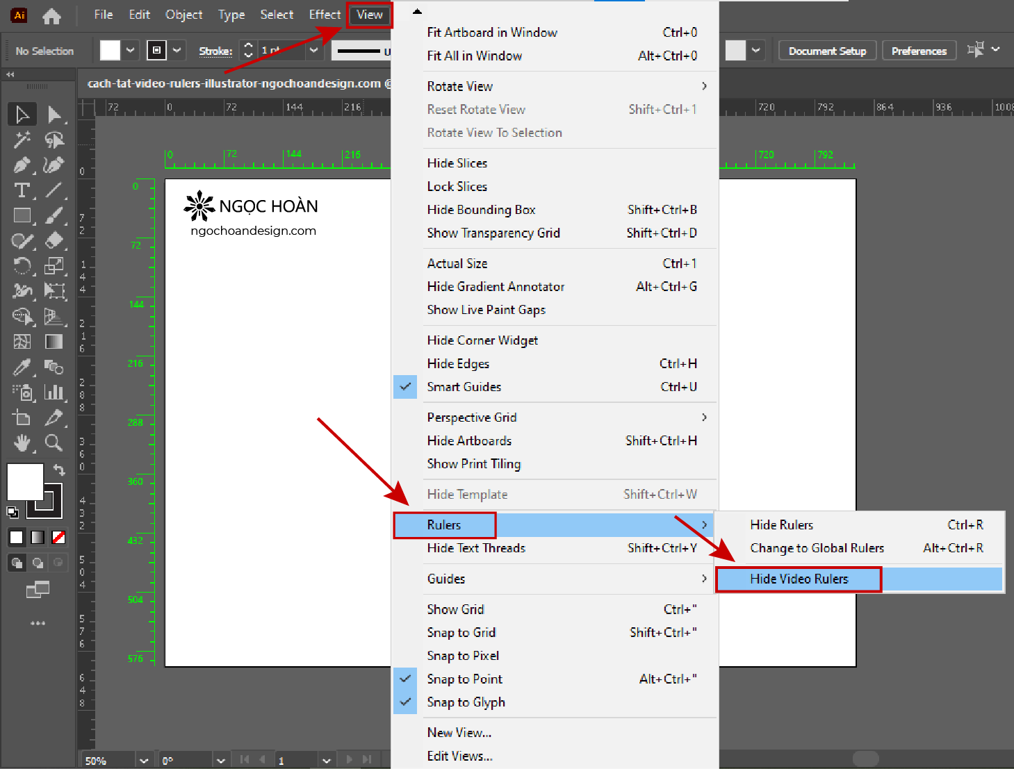 Cách tắt thước kẻ xanh cạnh Artboard trong Ai (illustrator) nhanh chóng