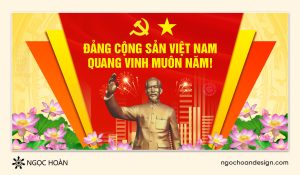 Pano cổ động chào mừng đại hội Đảng, đoàn kết toàn dân tộc đẹp